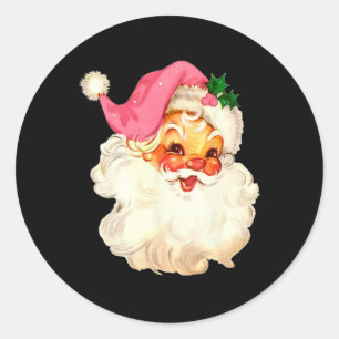 Adesivo Redondo Papai Noel Rosa Rosto de Natal Antigo Xmas Vintage