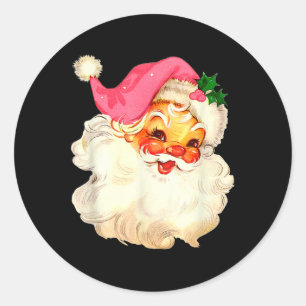 Adesivo Redondo Papai Noel Rosa Rosto de Natal Antigo Xmas Vintage