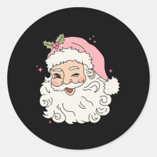 Adesivo Redondo Papai Noel Rosa Vintage Divertido Natal Rosa Homen