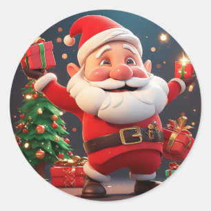 Adesivo Redondo Papai Noel segurando presente