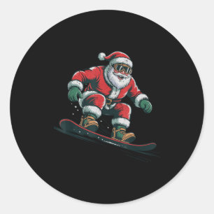 Adesivo Redondo Papai Noel Snowboard Natal Férias Retrô Vintage
