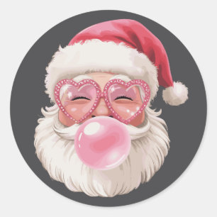Adesivo Redondo Papai Noel soprando bolha Natal engraçado Natal