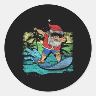 Adesivo Redondo Papai Noel Surfando Dabbing Natal Divertido Tropic