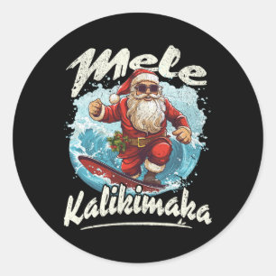 Adesivo Redondo Papai Noel Surfando Mele Kalikimaka Aloha Havaí Na