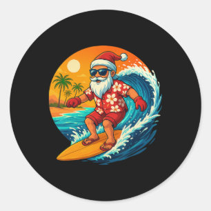Adesivo Redondo Papai Noel Surfando Natal Tropical Feriado Havaian
