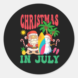 Adesivo Redondo Papai Noel Surfando Praia Havaiana Natal Em Julho 