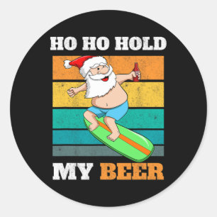 Adesivo Redondo Papai Noel Surfista de Cerveja Segura Ho Ho Natal