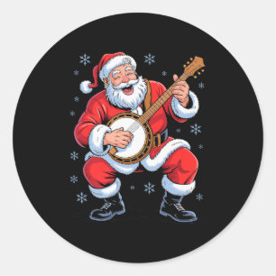 Adesivo Redondo Papai Noel Tocando Banjo Festa Divertida Natal