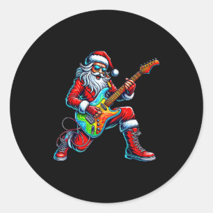 Adesivo Redondo Papai Noel Tocando Música de Guitarra Guitarrista