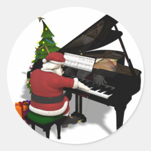 Adesivo Redondo Papai Noel Tocando Piano