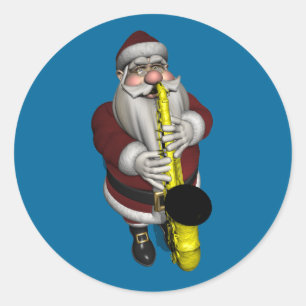 Adesivo Redondo Papai Noel Tocando Saxofone