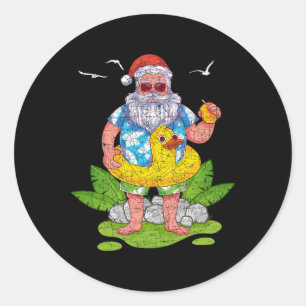 Adesivo Redondo Papai Noel Tropical Engraçado Havaiano Natal de Ve