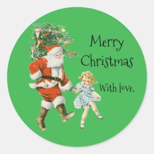 Adesivo Redondo Papai Noel Verde de Natal Vintage Personalizado
