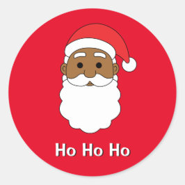 Adesivo Redondo Papai Noel Vermelho Ho Ho Ho Família Afro-American