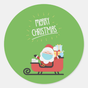 Adesivo Redondo Papai Noel Vestindo Uma Máscara De Natal