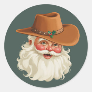 Adesivo Redondo Papai Noel Vintage Cowboy Divertido Western Retrô