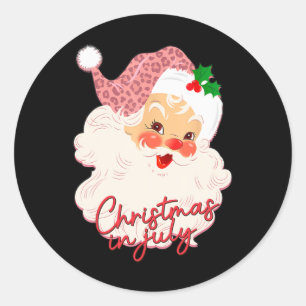 Adesivo Redondo Papai Noel Vintage Natal Em Julho Rosa Verão