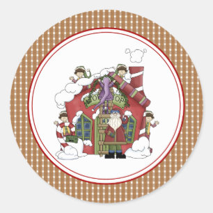 Adesivo Redondo Papai noel Workshop Envelopes de Natal Stickers