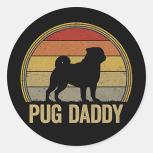 Adesivo Redondo Papai Pug Engraçado Presente Retro Pai de Cachorro