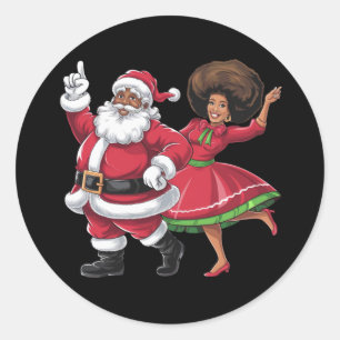 Adesivo Redondo Papais noeis Africanos, Sra. Claus Dançando Natal