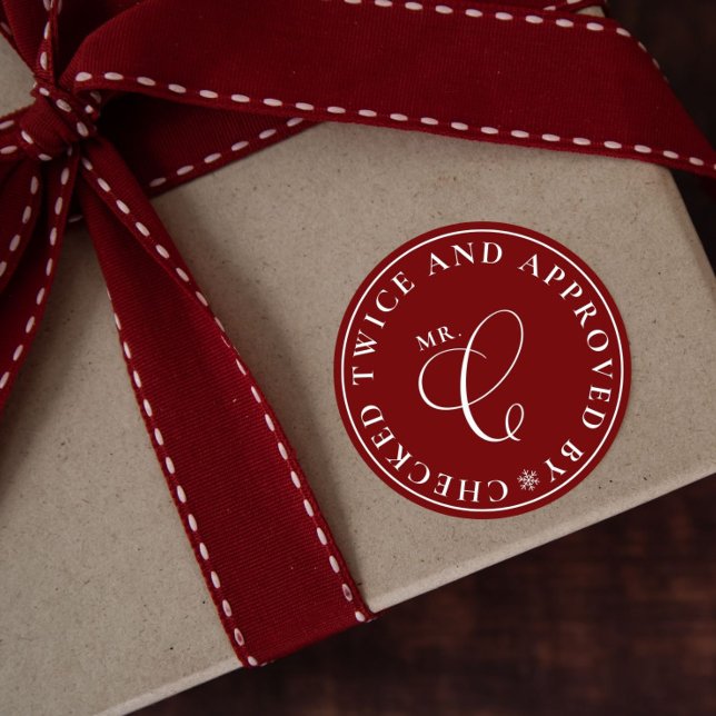 Adesivo Redondo Papais noeis Aprovados Vinhetas de Natal Vermelho  (Criador carregado)