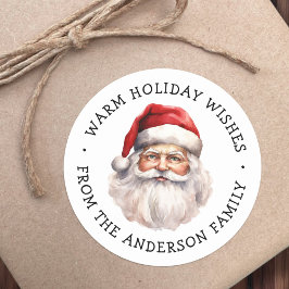 Adesivo Redondo Papais noeis aquarelas desejos de inverno quente