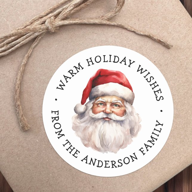 Adesivo Redondo Papais noeis aquarelas desejos de inverno quente (Cute dopey gingerbread man warm winter wishes classic round sticker)