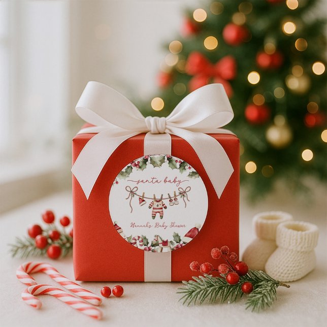 Adesivo Redondo Papais noeis Baby Clothesline Chá de fraldas de Na (Criador carregado)