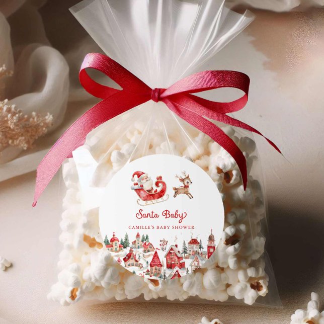Adesivo Redondo Papais noeis Baby Winter Wonderland Chá de fraldas (Santa Baby Christmas Baby shower round sticker)