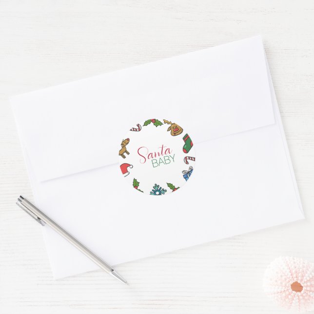 Adesivo Redondo Papais noeis Bebê Natal Gênero Chá de fraldas neut (Envelope)