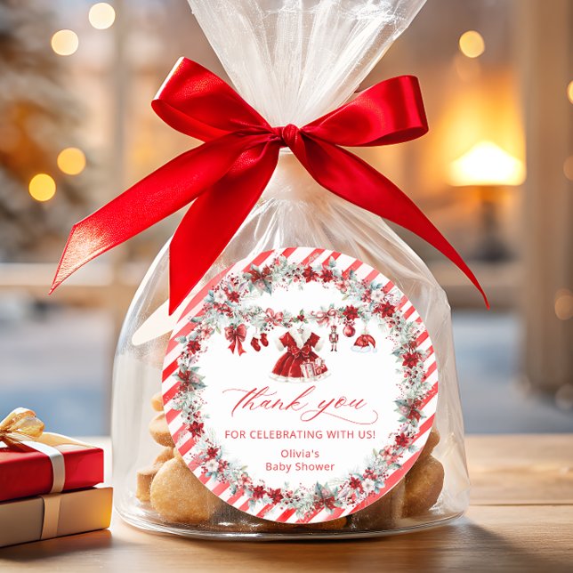 Adesivo Redondo Papais noeis Bebê Roupas Chá de fraldas Obrigado (Criador carregado)