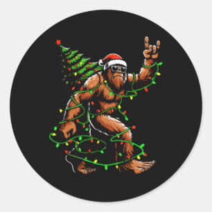 Adesivo Redondo Papais noeis Bigfoot Árvore de Natal Xmas Luzes En