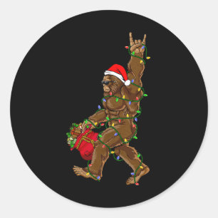 Adesivo Redondo Papais noeis Bigfoot Luzes de Natal Rock Sasquatch