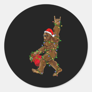 Adesivo Redondo Papais noeis Bigfoot Luzes de Natal Rock Sasquatch