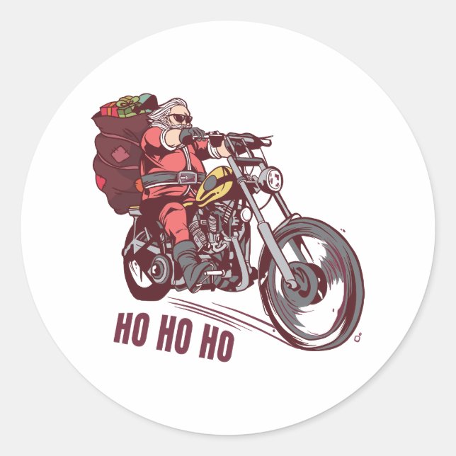Adesivo Redondo Papais noeis Biker Figurino de Natal para Convite  (Frente)