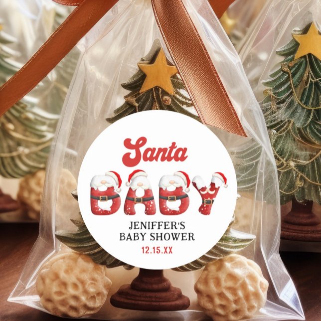 Adesivo Redondo Papais noeis bonitos Chá de fraldas de Natal de be (Criador carregado)