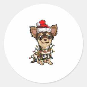 Adesivo Redondo Papais noeis bonitos de Chihuahua Árvore de Natal 