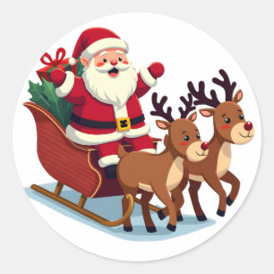 Adesivo Redondo Papais noeis bonitos de Kawaii Papai Noel em Sleig