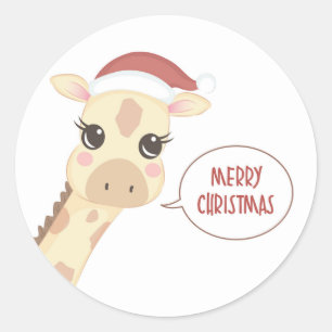 Adesivo Redondo Papais noeis bonitos e adoráveis Girafa Feliz Nat