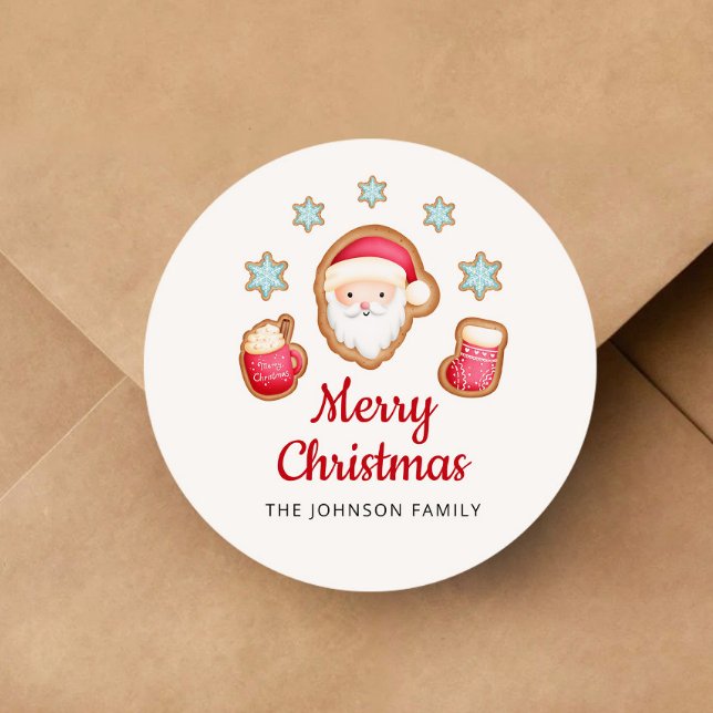 Adesivo Redondo Papais noeis bonitos Feliz Natal (Cute Santa Merry Christmas Classic Round Sticker)