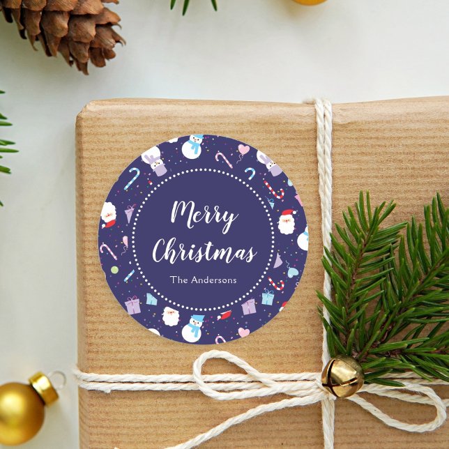 Adesivo Redondo Papais noeis bonitos Snowman Candy Cane Padrão de  (Criador carregado)