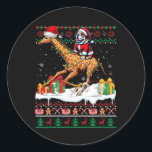 Adesivo Redondo Papais noeis Bulldog Riding Giraffe Christmas Swea<br><div class="desc">Papais noeis Bulldog Riding Giraffe Christmas Sweater Proprietário</div>