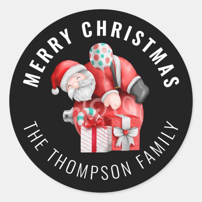 Adesivo Redondo Papais noeis Cartografia Nome Feliz Natal Preto (Frente)