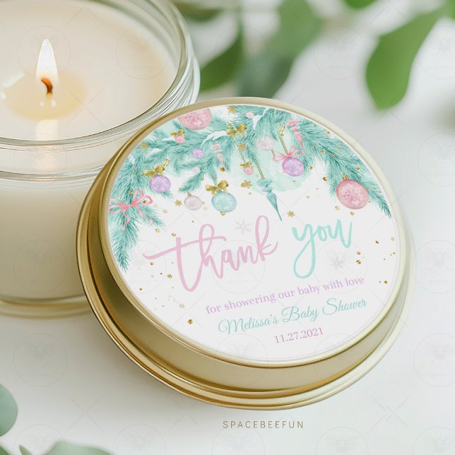 Adesivo Redondo Papais noeis Chá de fraldas (Santa Baby Baby Shower, thank you tag,baby shower invitation, sticker gift tag, holiday baby shower,)