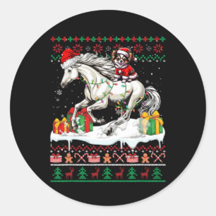 Adesivo Redondo Papais noeis Chihuahua Andando Cavalo de Natal Doc
