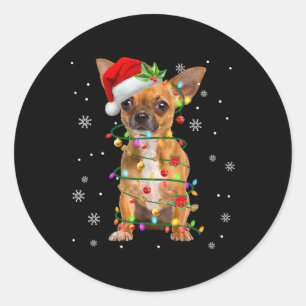 Adesivo Redondo Papais noeis Chihuahua Natal Luzes Natal Xmas Cach