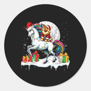 Adesivo Redondo Papais noeis Chow Chow Andando no Unicorn, dono do