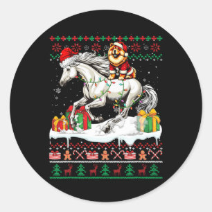 Adesivo Redondo Papais noeis Chow Chow Riding Horse Christmas Swea