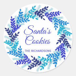 Adesivo Redondo Papais noeis Cookies Blue Christmas Wreath
