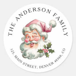 Adesivo Redondo Papais noeis cor-de-rosa de Natal devolvem a etiqu